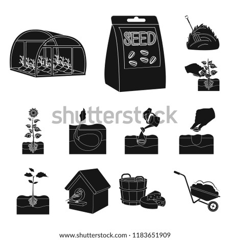 Farm and agriculture black icons in set collection for design. Garden and plants isometric vector symbol stock web illustration.