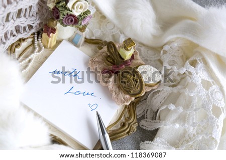 note pad with text with love in romance style