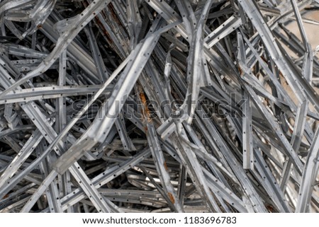 Closeup steel shavings, detail view on a scrap metal, scrap yard