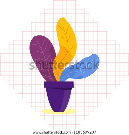 Exotic tropical indoor plant in a flowerpot on a white background. Image in bright colorful trendy memphis style.