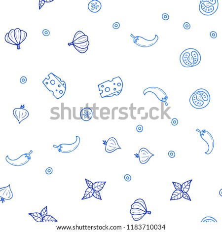 Light BLUE vector seamless texture with delicious snacks. Glitter abstract sketch with gourmet food. Pattern for ads of breakfast, lunch, dinner.