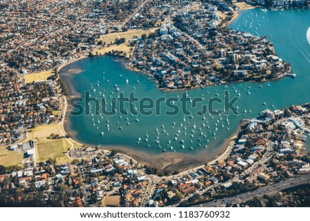 aerial view of cityscape in Australia Sydney, buildings and lake
