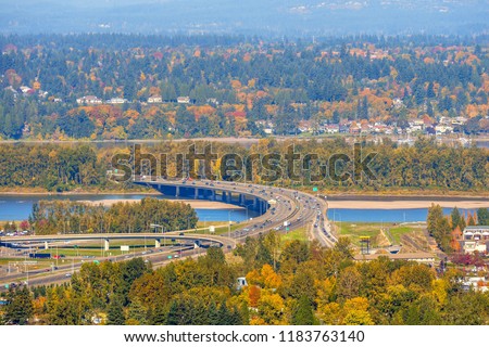 Autumn view of Vancouver, WA and Portland-Oregon, USA