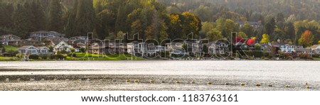 Panoramic View of Waterfront homes in Lake Sammamish, Washington-USA