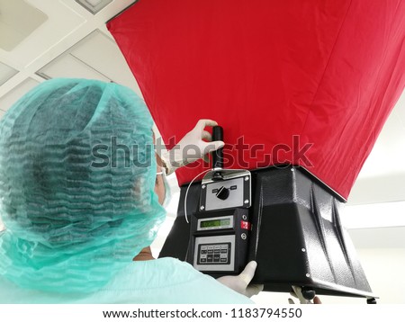 Inspection testing and certification Air velocity, airflow volume and room air change rate - Cleanroom Testing & Certification. Royalty-Free Stock Photo #1183794550