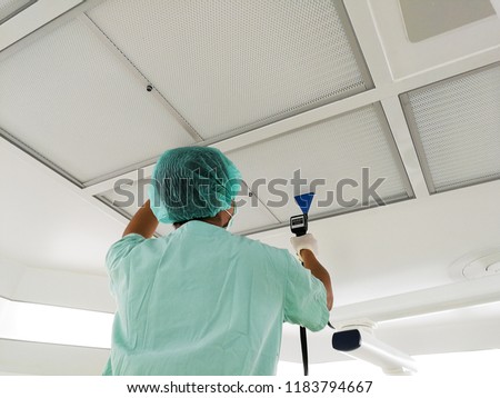 HEPA filter installation leak test - Cleanroom Testing & Certification. Royalty-Free Stock Photo #1183794667