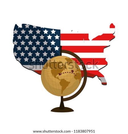 usa flag with global map desk