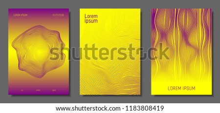 Cover Design Templates Set with Distortion Effect. Abstract Wave Striped Background. Geometric Templates with Flow Lines. EPS10 Vector Design. 3D Distortion for Brochure, Magazine, Music Poster, Book.