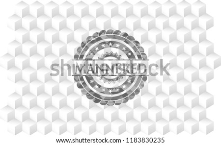 Mannered grey emblem. Vintage with geometric cube white background