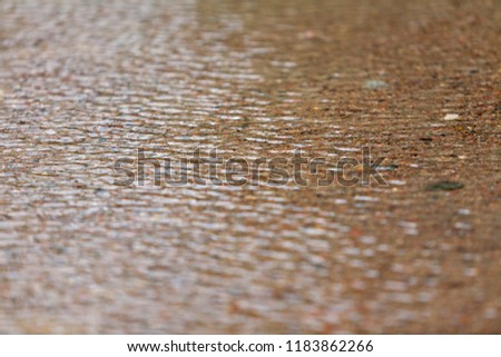 Autumn day. In the picture there is a small puddle on the city street. Strong wind. Horizontal frame. Color image. Photographed in Ukraine, Kiev region. Soft focus