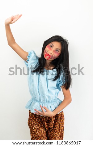 Girl in long hair with thai classical dance ghost in halloween concept.