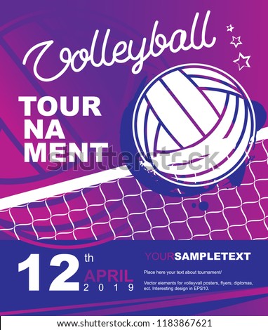 Volleyball tournament design. Vector template for sport diploma, poster, flyer, banner, label, sertificate. 
