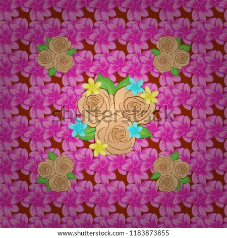 Seamless pattern with vector beige, pink and magenta rose flowers.