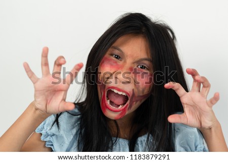Girl in long hair zombi ghost with holloween concept.