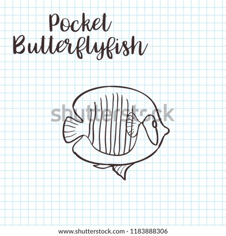 Colorless funny cartoon butterflyfish.  illustration. Coloring page. Preschool education.
