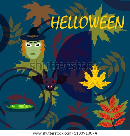 Halloween autumn fallen leaves mask witches bat vector