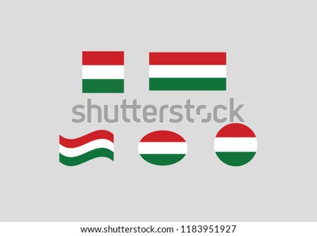 Hungary national flag set country emblem state symbol 