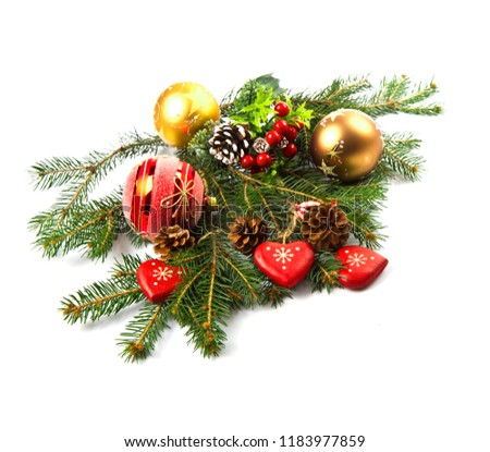 Composition of the Christmas decorations isolated on white 