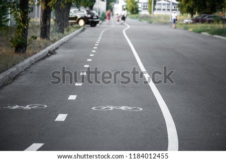 Bicycle lane. Bike path, eco-friendly transport in the city, asphalt with a painted bicycle