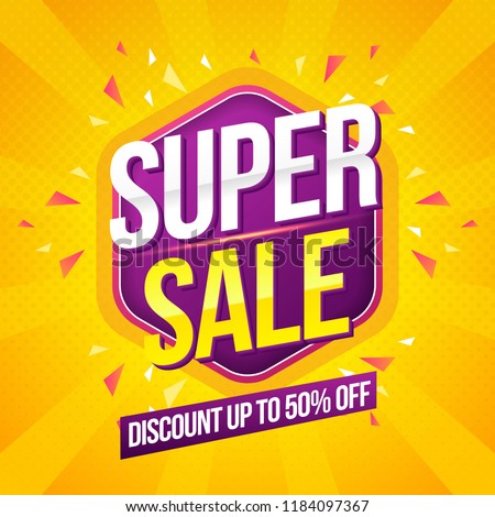 Super Sale modern Banner design template on yellow background Royalty-Free Stock Photo #1184097367