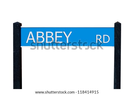 conceptual picture with blue Abbey road sign honoring the famous Abbey Road Studios in London (UK) where The Beatles recorded their last album