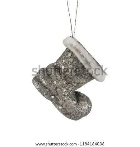 Silver color Santa Claus shoe ornament isolated on white background