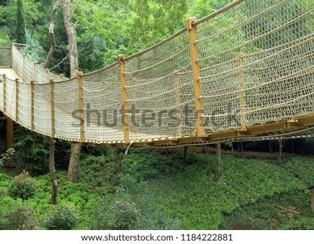 suspended wooden bridge in the park of Istanbul
