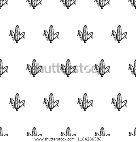 Seamless Pattern with Flint Corn (Indian corn or calico corn). Hand drawn doodle Vegetable Background. Vector illustration Royalty-Free Stock Photo #1184286586