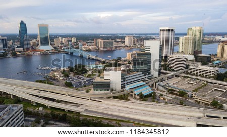 Aerial View Over Highways Downtown City Jacksonville Florida