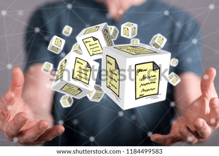 Document concept between hands of a man in background