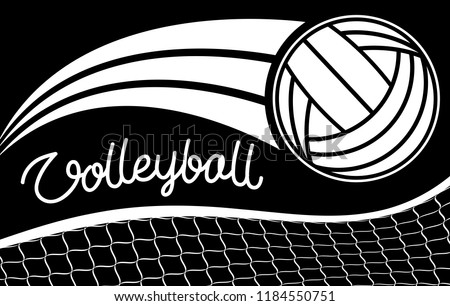 Volleyball hand drawn letters , grid and ball. Vector elements for your sport design.