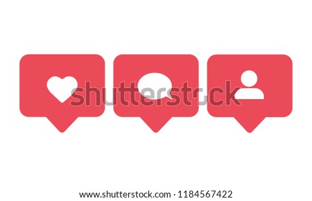 Social media set notifications icons: like, follower, comment. Vector illustration Mail Icon Symbols vector. symbol for web site Computer and mobile vector. Royalty-Free Stock Photo #1184567422