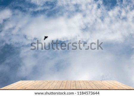 Wooden floor, leaning on the sky background.