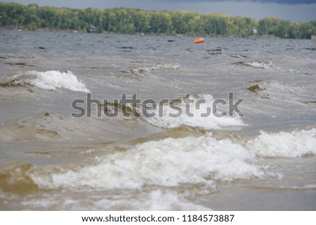 Volga river beach dark clouds, Samara city