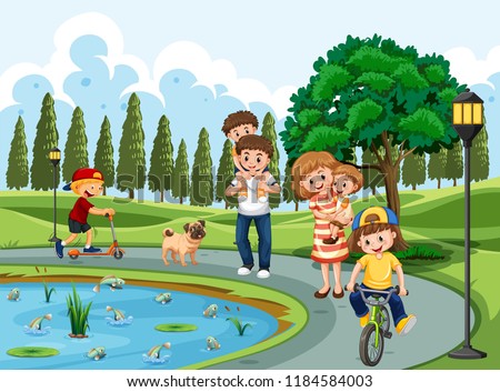 Family exercising in a park illustration