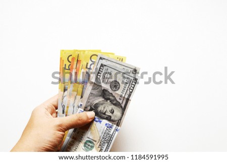US Dollars and Australian Dollar as background