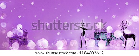 Christmas decorations. Round electric Christmas lights with some decor elements. Horizontal banner.