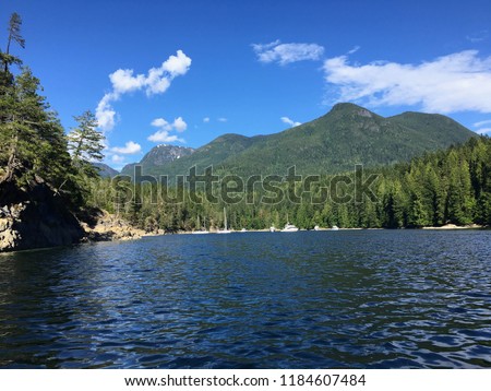View of Prideaux Haven, in Desolation Sound, British Columbia, Canada anchored in a beautiful remote location