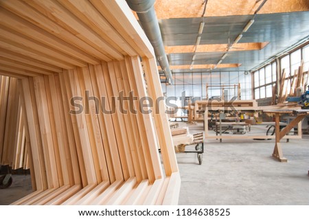 Joinery. Manufacture of wooden doors, windows, furniture Royalty-Free Stock Photo #1184638525