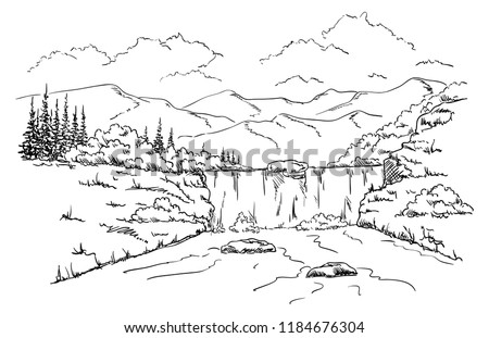 vector -  landscape  Waterfall- isolated on background