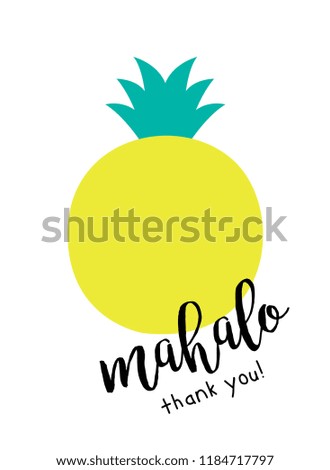 cute pineapple thank you card vector with hawaii word of thank you. cute pineapple appreciation card illustration. pineapple card vector.