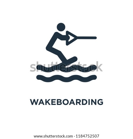 Wakeboarding icon. Black filled vector illustration. Wakeboarding symbol on white background. Can be used in web and mobile.