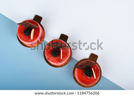 Three pieces of  delicious strawberry mousse dessert