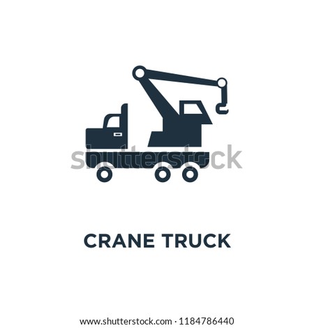 Crane Truck icon. Black filled vector illustration. Crane Truck symbol on white background. Can be used in web and mobile.