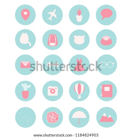 Set of 20 vector icons  for social networks, business and other projects. Set contains fitness theme, travels, etc. Royalty-Free Stock Photo #1184824903