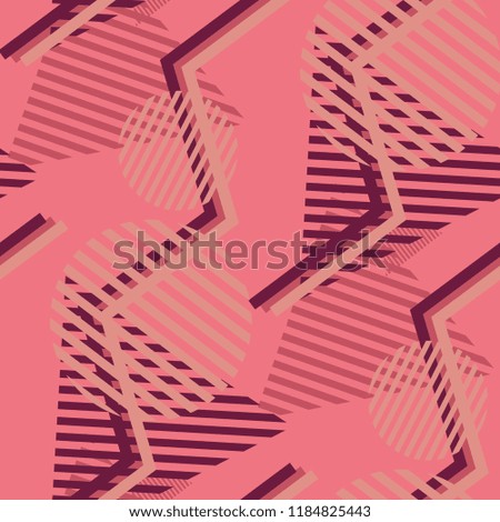 Seamless Pop Art Background. Abstract Color Texture with Lines and Geometric Figures for Dress, Curtain, Tablecloth. Trendy Seamless Multicolor Background in Disco Style. Vector Texture.