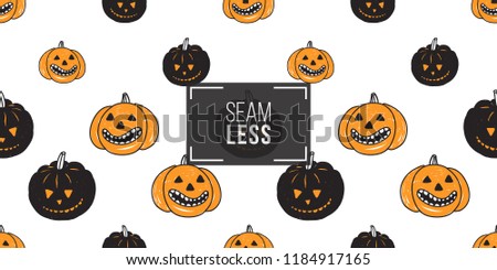 Halloween seamless pattern with orange pumpkin and black pumpkin. Cute vector background for decoration halloween cadrs, package paper, flyer. 
