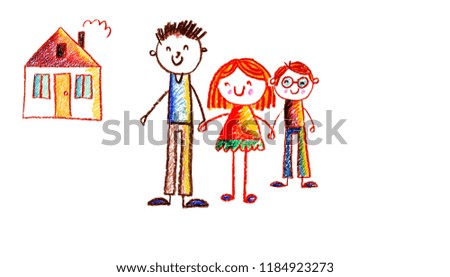 Mother, father, sister, brother Happy mom and dad with son and daghter Children illustration with happy couple, kids, parents