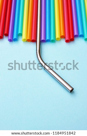 straw straws 'plastic free ' ban metal reusable plastic drinking background colourful  full screen plastic free, straw ban with copy space - stock photo photograph