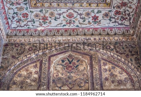 The paintings inside Orchha fort and palace, Madhya Pradesh, India